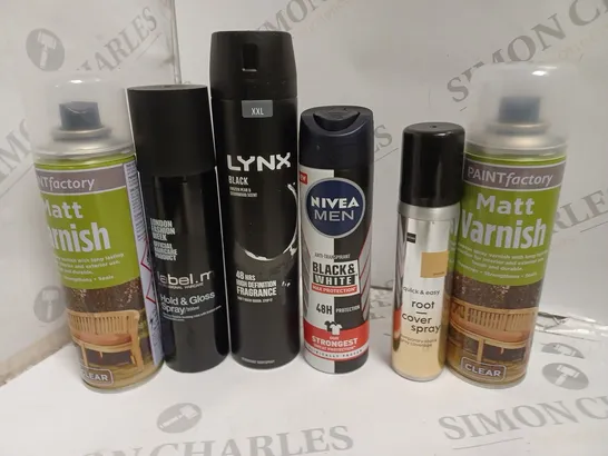 BOX OF APPROX 20 ASSORTED AEROSOLS TO INCLUDE NIVEA MEN SWEAT PROTECTION, MATT VARNISH, LYNX ETC - COLLECTION ONLY