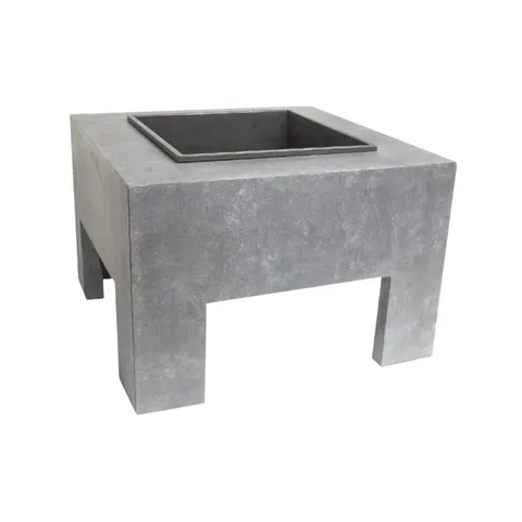 BOXED OUTDOOR FIRE PIT AND SQUARE CONSOLE, FIBRECLAY CEMENT EFFECT FINISH