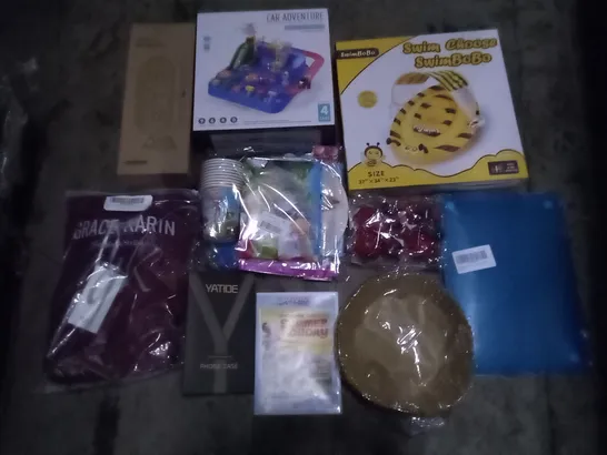 PALLET OF 6 BOXES CONTAINING ASSORTED ITEMS INCLUDING AIR FRYER LINERS, USB TOWER FAN, IPAD CASE, SUMMER HOLIDAY DVD, CAR ADVANTURE TOY SET, SPIDERMAN CAKE LINERS