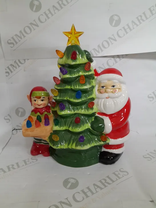 BOXED UNBRANDED SANTA & ELF WITH CHRISTMAS TREE DECORATION 