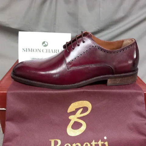 BRAND NEW BOXED BENETTI THOMAS BURGUNDY LEATHER SHOES SIZE 42