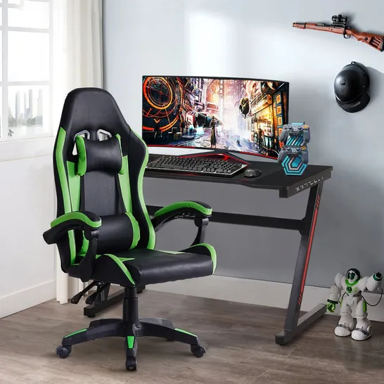 BOXED ARES PC & RACING GAMING CHAIR IN BLACK & GREEN