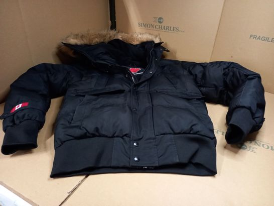 ZAVTTI CANADA BLACK PADDED JACKET FAUX FUR HOOD TRIM - SMALL