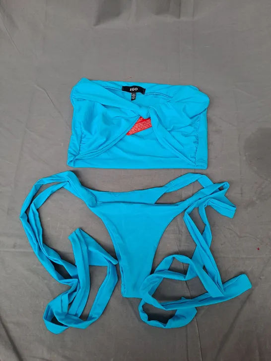 EGO TIE BIKINI WITH HALTERNECK AND BANDEU TOPS IN BRIGHT BLUE SIZE 6