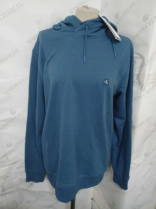 CALVIN KLEIN JEANS HOODED SWEATSHIRT BLUE COAST SIZE LARGE