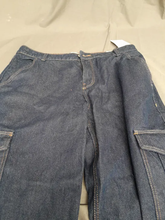 BERSHKA CARGO DARK DENIM TROUSERS - EUR 42