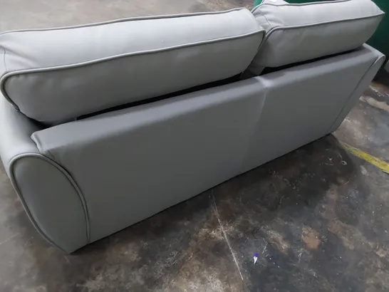 DESIGNER TWO SEATER SOFA LIGHT GREY LEATHER 