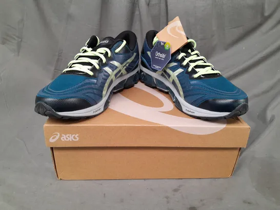 BOXED PAIR OF ASICS GEL-QUANTUM 360 VII SHOES IN LIGHT INDIGO/LIME GREEN UK SIZE 9