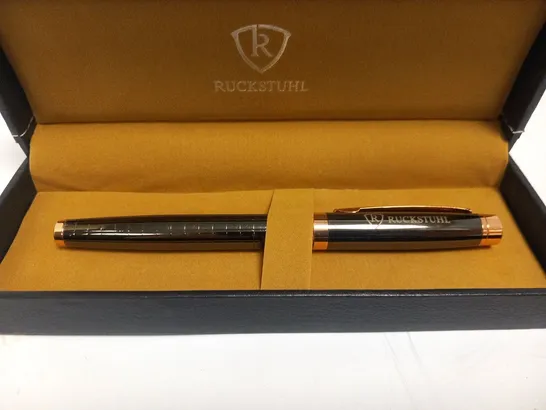 BOXED RUCKSTUHL STAINLESS STEEL LUXURY PEN IN GIFT BOX – BLACK & ROSE GOLD COLOUR CASE - HAND ASSEMBLED 