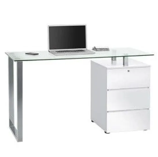 BOXED RICHMOND COMPUTER DESK WITH CLEAR GLASS TOP AND WHITE GLOSS (1 BOX)