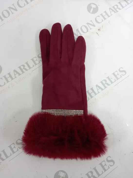 FRANK USHER FLUFF CUFF WINE RED GLOVES 