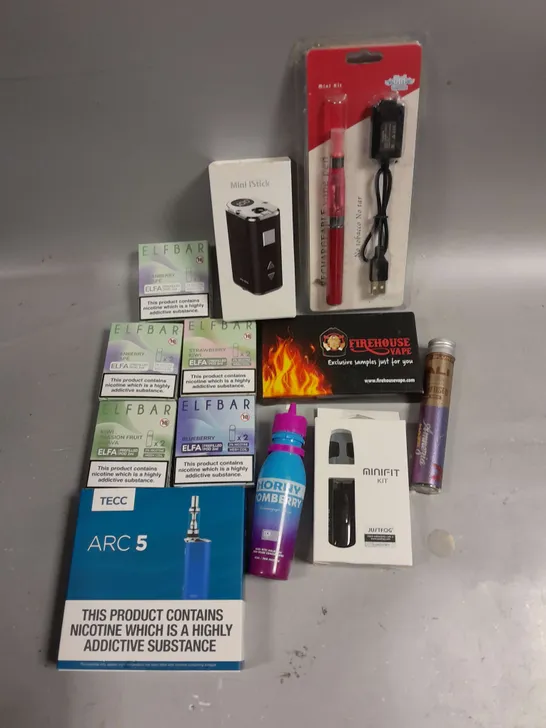 APPROXIMATELY 30 ASSORTED E-CIG PRODUCTS & ACCESSORIES TO INCLUDE DISPOSABLES, LIQUIDS, COILS ETC	