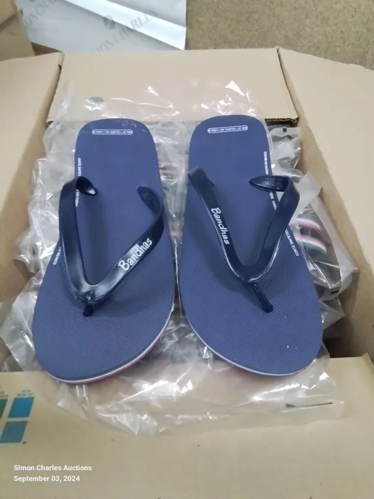 BOX CONTAINING 20 PAIRS OF MEXICO BANDHAS FLIPFLOP/SANDLES SIZE 8UK