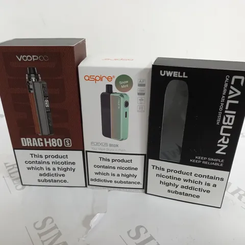 APPROXIMATELY 20 VAPES & E-CIGARETTES TO INCLUDE VOOPOO DRAG H80 S, ASPIRE FLEXUS, UWELL CALIBURN A3S, ETC