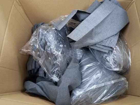 BOX OF APPROX 25 ASSORTED SCHOOL CLOTHING ITEMS IN VARIOUS SIZES TO INCLUDE - AS TROUSERS IN BLACK 11-12 YEARS, AS GREY STRAIGHT LEG TROUSERS6-7 YEARS , AS GREY TROUSERS 9-10 YEARS ETC