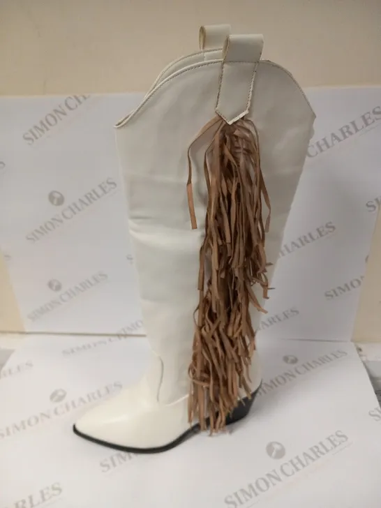 BOXED NASTY GAL FAUX LEATHER TASSEL KNEE HIGH COW BOY BOOT SIZE 6