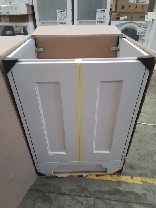 BOXED AS NEW CALYPSO CHELSWORTH FLOOR STANDING VANITY UNIT IN CONTOUR GREY - 585X448X822MM