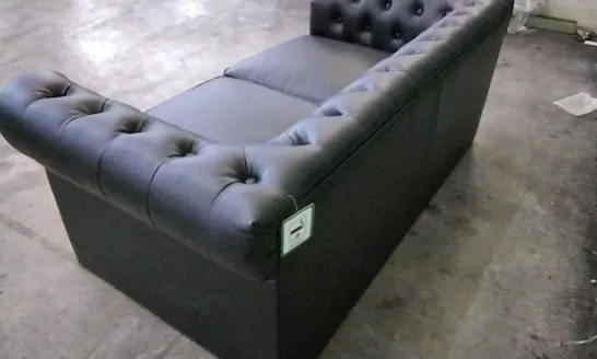 DESIGNER BLACK LEATHER CHESTERFIELD STYLE 2 SEATER SOFA