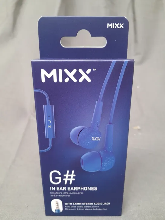 BOX OF APPROXIMATELY 120 MIXX G# IN EAR HEADPHONES IN BLUE - COLLECTION ONLY