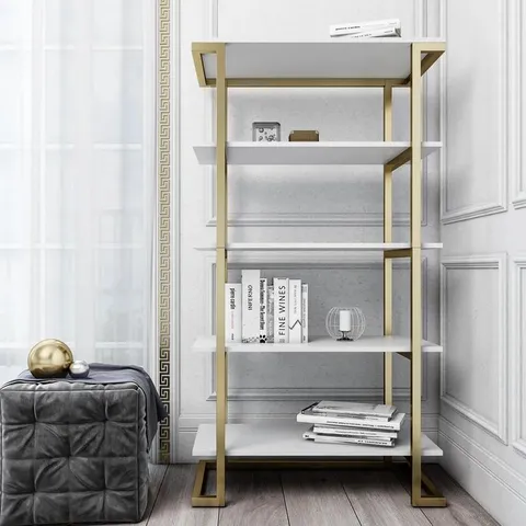 BOXED 141CM H X 76CM W STEEL ETAGERE BOOKCASE (1 BOX)