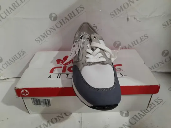 BOXED PAIR OF RIEKER SNEAKERS WITH REMOVABLE INSOLE COMBINATION BLUE UK SIZE 7.5