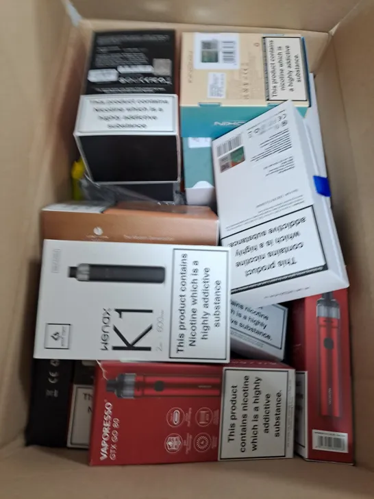 BOX OF APPROXIMATELY 15 ASSORTED E-CIGARATTES TO INCLUDE VAPEROSSO , ASPIRE, INNOKIN ETC.