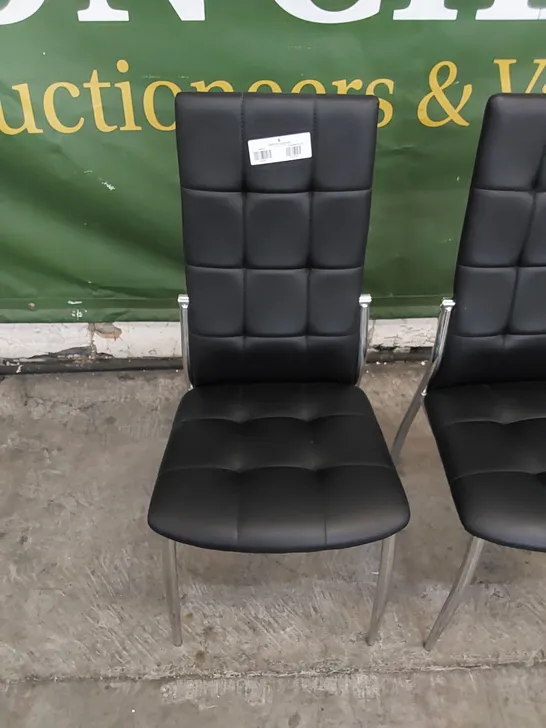 SET OF 2 DINING CHAIRS IN METAL AND BLACK PU FAUX LEATHER 