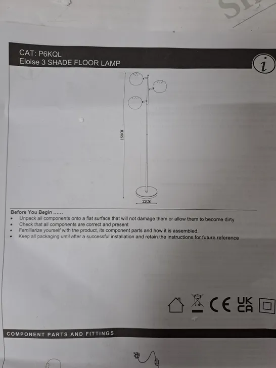 BOXED ELOISE 3 SHADE FLOOR LAMP RRP £55