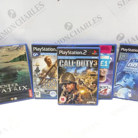 APPROXIMATELY 15 ASSORTED PLAYSTATION 2 GAMES TO INCLUDE CALL OF DUTY 3, SMACKDOWN SHUT YOUR MOUTH, PRO EVOLOUTION SOCCER 4, ETC
