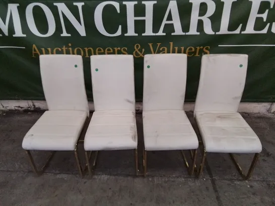 4 X DESIGNER CREAM LEATHER AND GOLD METAL DINING CHAIRS 