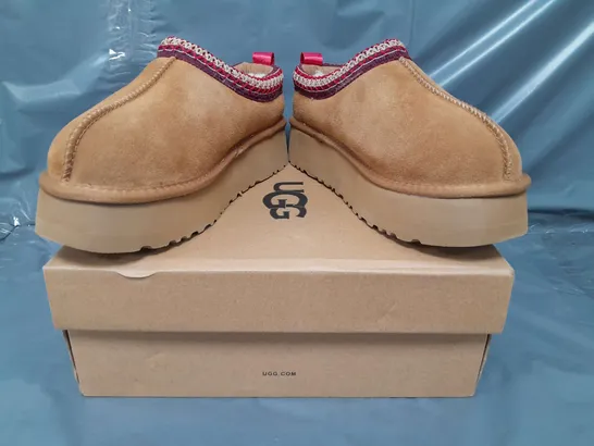 BOXED PAIR OF UGG DAKOTA SHOES IN CHESTNUT UK SIZE 6