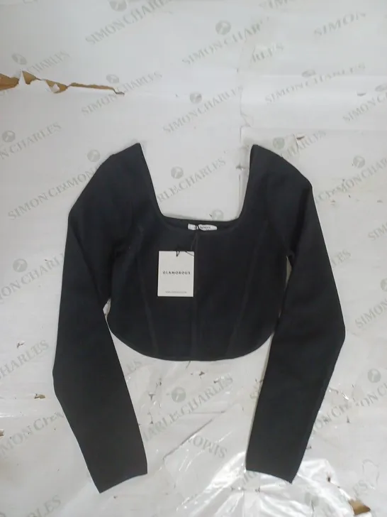 GLAMOROUS LONG SLEEVE FITTED TOP IN BLACK SIZE 14