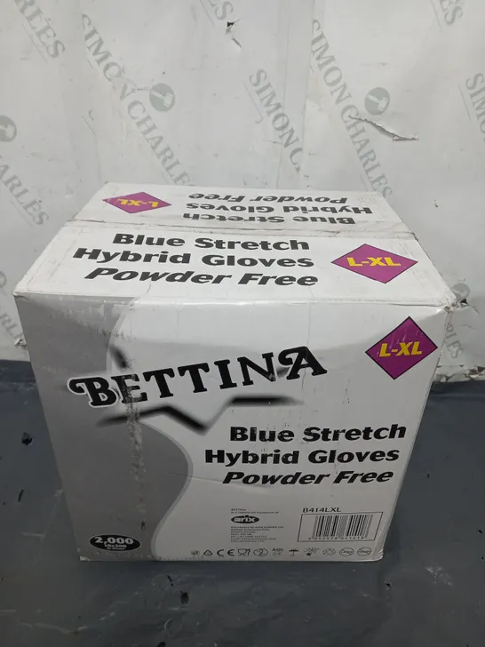 BOXED BETTINA BLUE STRETCH HYBRID POWDER FREE GLOVES (L-XL) - QTY: 2000