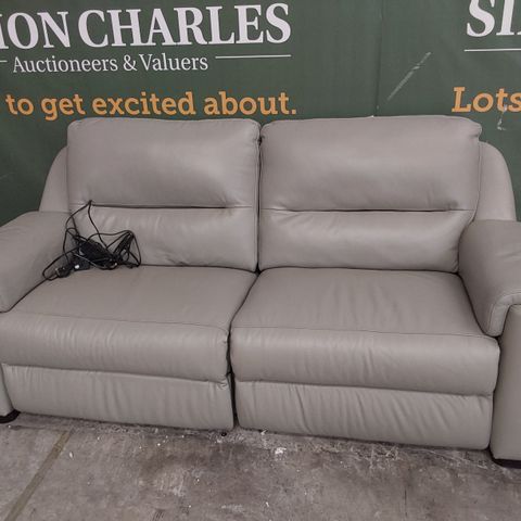 QUALITY ITALIAN DESIGN & MANUFACTURED SINGLE POWER RECLINING TWO SEATER SOFA GREY LEATHER 