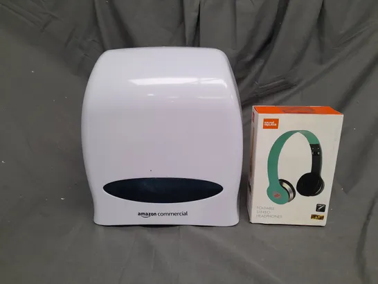 4 ASSORTED HOUSEHOLD ITEMS TO INCLUDE SOUND REPUBLIK HEADPHONES, AMAZON COMMERCIAL TOILET PAPER HOLDER, ETC. - COLLECTION ONLY