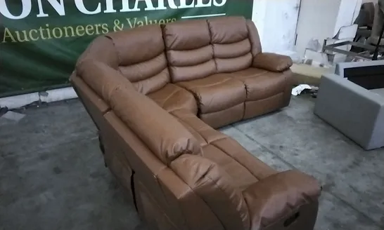 DESIGNER BROWN LEATHER CORNER SOFA MANUAL RECLINER