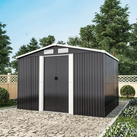 BOXED AARONJOHN 8FT W X 6.5FT D METAL SHED (3 BOXES)