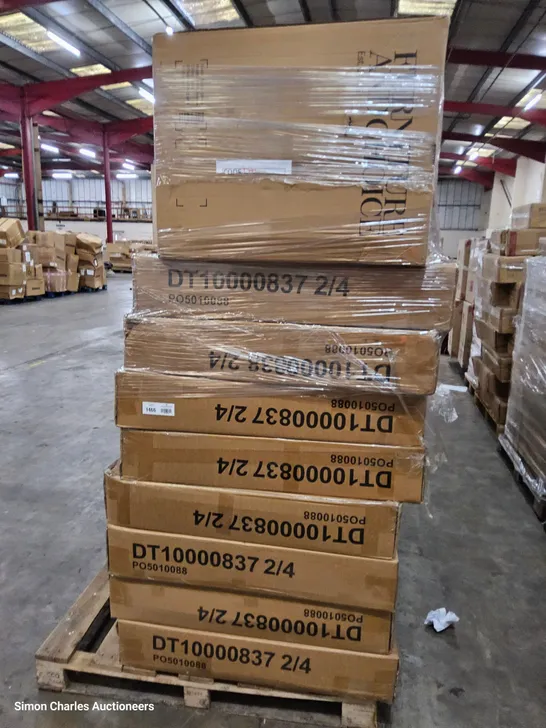 PALLET OF ASSORTED BOXED DINING FURNITURE PARTS,  INCLUDING 7 × DT837 BOX 2, 1 × DT838 BOX 2 & 2 × DT528 BOX 2. 