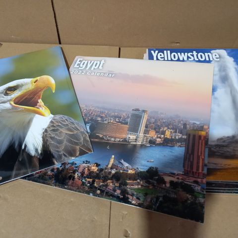 LOT OF APPROXIMATELY 10 ASSORTED 2022 CALENDARS TO INCLUDE BALD EAGLES, EGYPT, YELLOWSTONE, ETC
