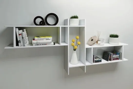 BOXED TRIP 3 PIECE WOOD WALL SHELF SET - WHITE (1 BOX)