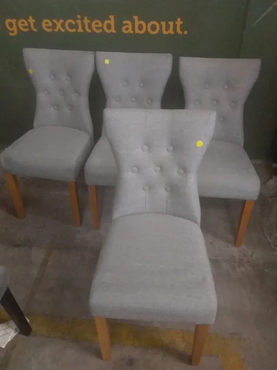 X6 BEWLEY LIGHT GREY FABRIC BUTTON BACK DINING CHAIR OAK LEG