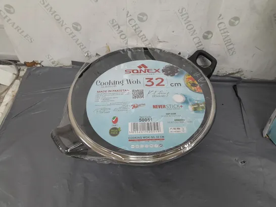 BOXED SONEX 32CM COOING WOK WITH GLASS LID 