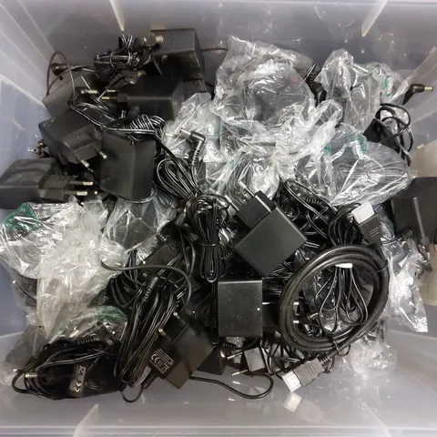 BOX OF APPROX 40 ASSORTED POWER CABLES FOR VARIOUS ITEMS 