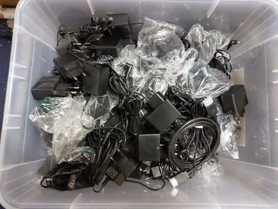 BOX OF APPROX 40 ASSORTED POWER CABLES FOR VARIOUS ITEMS 