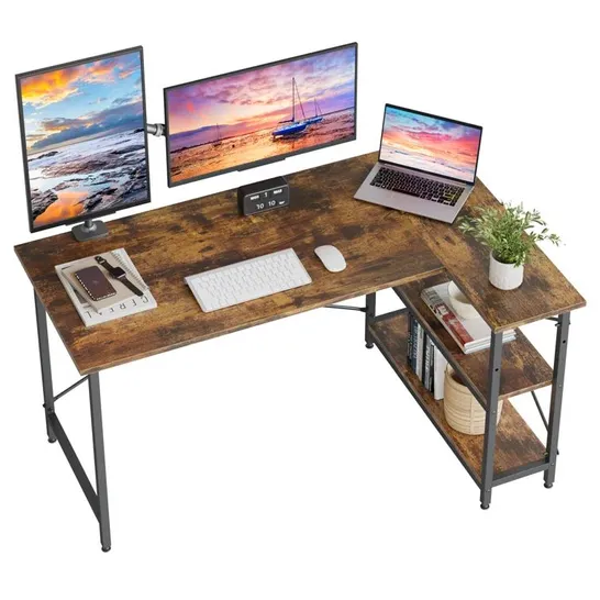 BOXED ALIFF L-SHAPED METAL BASE COMPUTER DESK IN OAK (1 BOX)