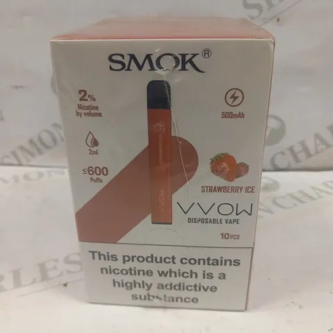 BRAND NEW BOXED AND SEALED SMOK VVOW DISPOSABLE VAPES 10 PIECES STRAWBERRY ICE