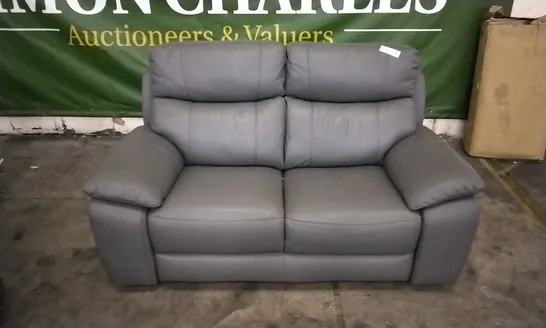 QUALITY ITALIAN DESIGNER DARK GREY LEATHER 2 SEATER SOFA 