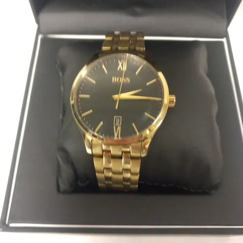 BOXED HUGO BOSS GOLD STRAP WRIST WATCH