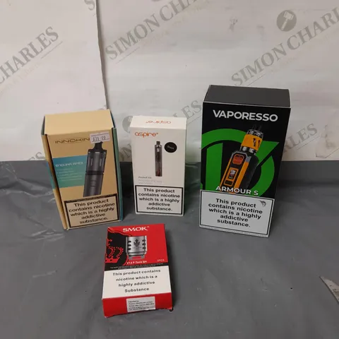 BOX OF APPROXIMATELY 10 ASSORTED E-CIGARATTES TO INCLUDE VAPORESSO, INNOKIN, ASPIRE ETC