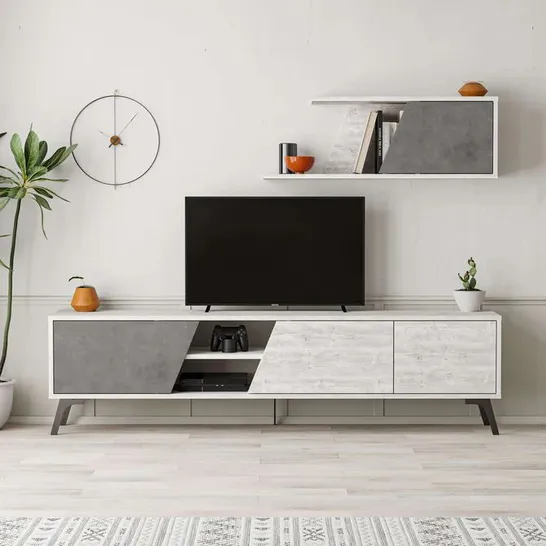 BOXED FIONA MODERN TV UNIT WITH WALL SHELF 180CM | STYLISH TV STAND FOR LARGE TVS